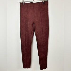 SPANX Faux Suede Leggings Dark Red Large EUC